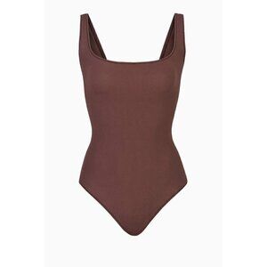 Skims Cotton Ribbed Sleeveless Scoop Neck Stretchy Bodysuit Garnet Size XXS